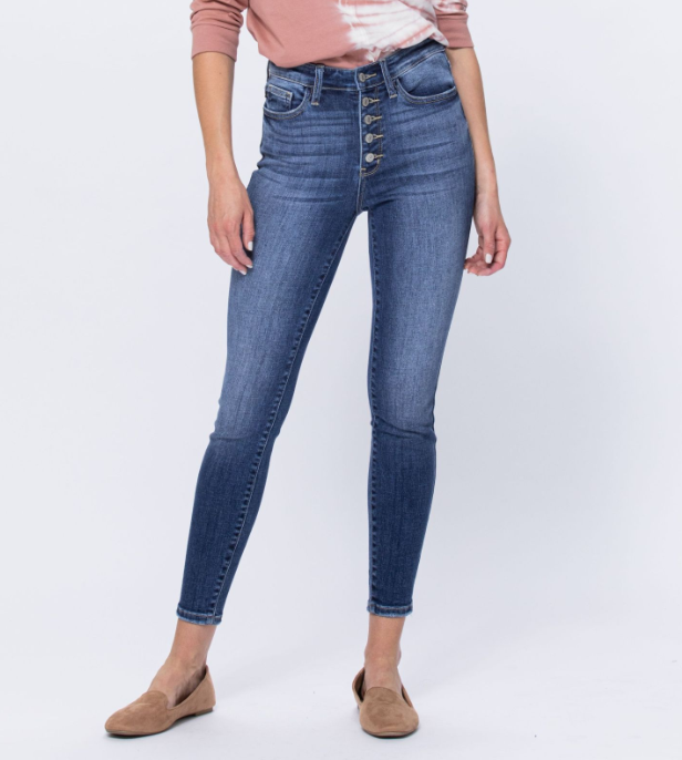 Judy Blue "Down Home" Buttonfly Skinny Jeans-Lola Monroe Boutique