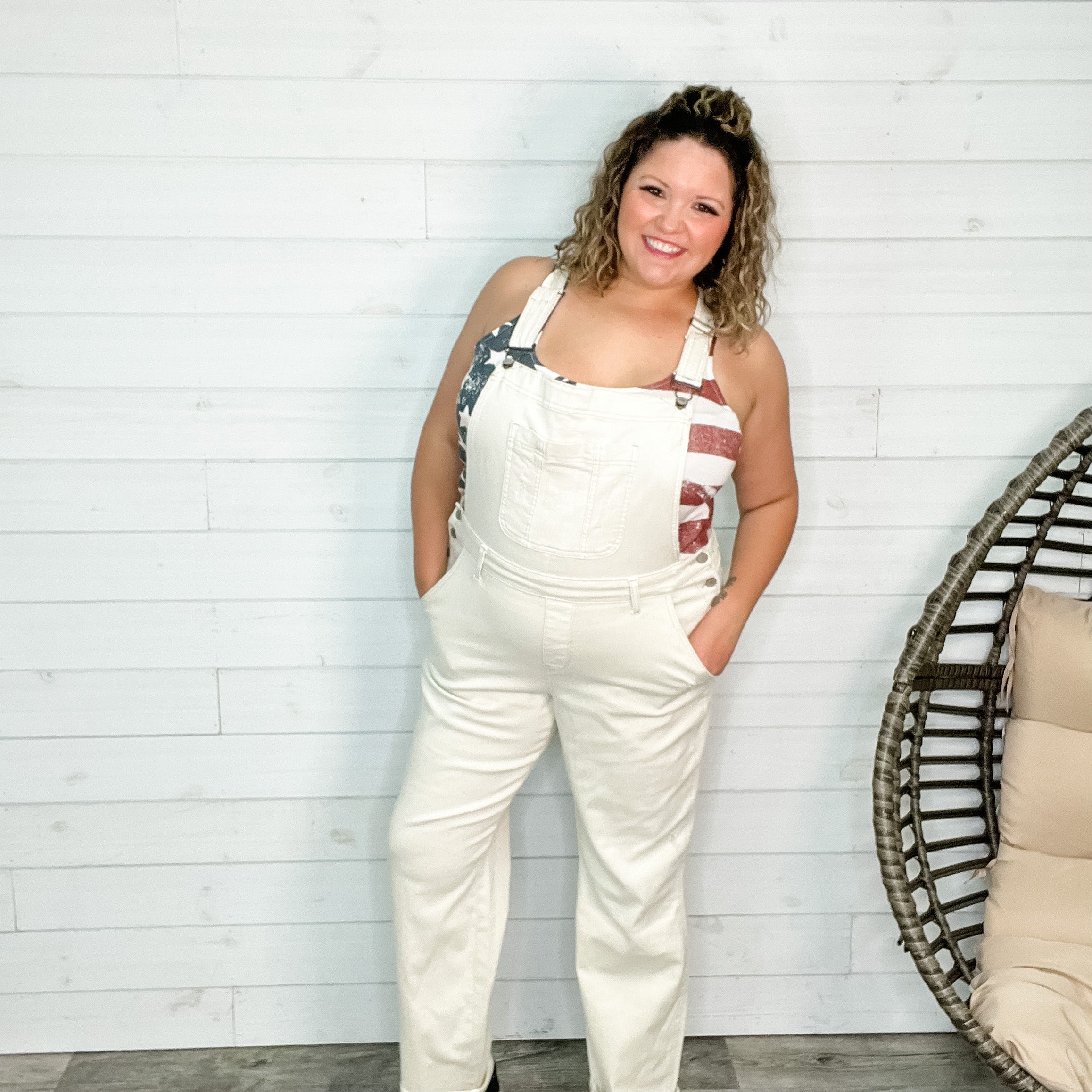 Judy Blue Ecru Wide Leg Overalls-Lola Monroe Boutique