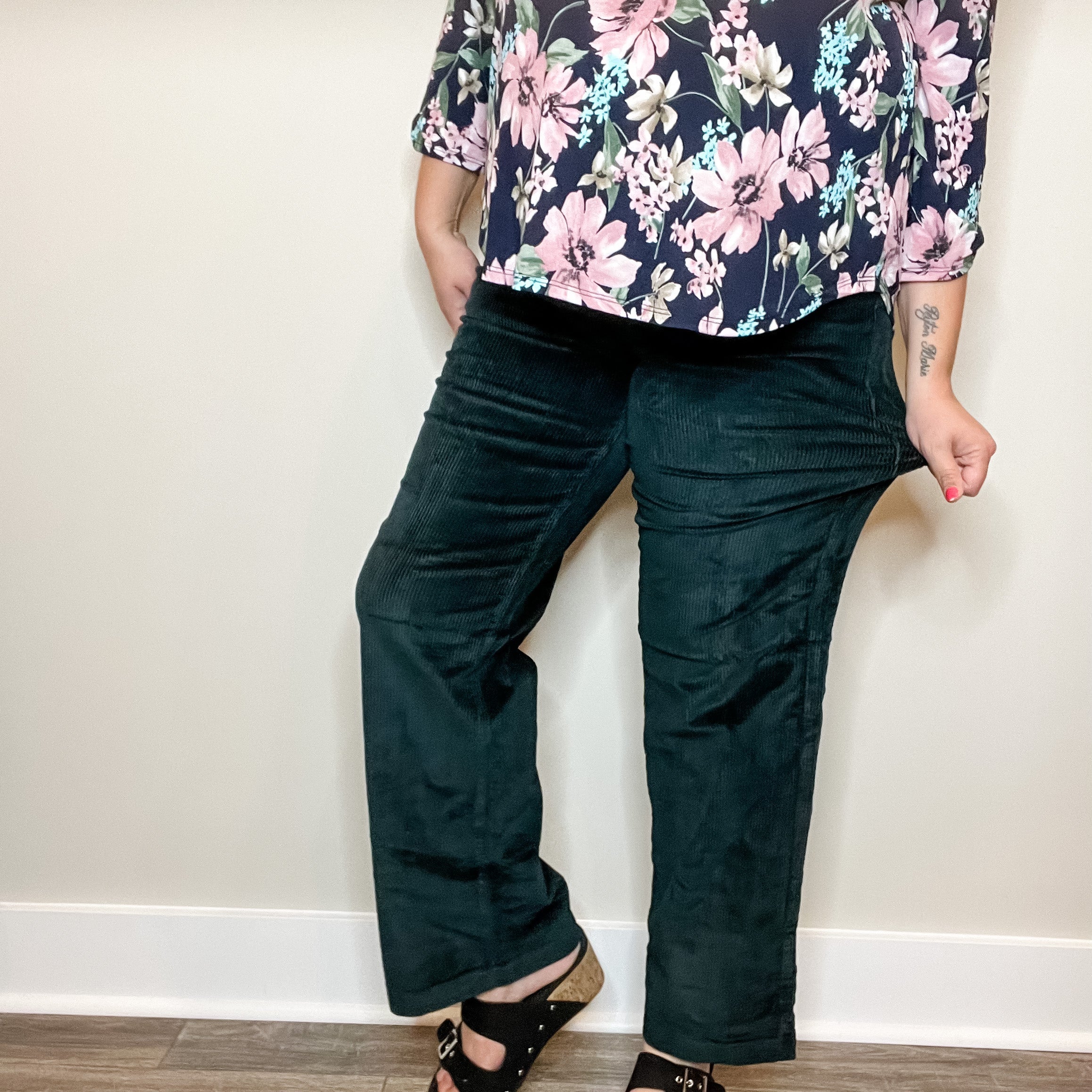 Judy Blue Emerald Corduroy Trouser Wide Leg-Lola Monroe Boutique