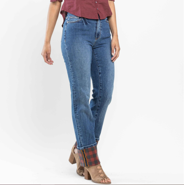 Judy Blue "Find The Buffalo" Cuff Straight Leg Jeans-Lola Monroe Boutique