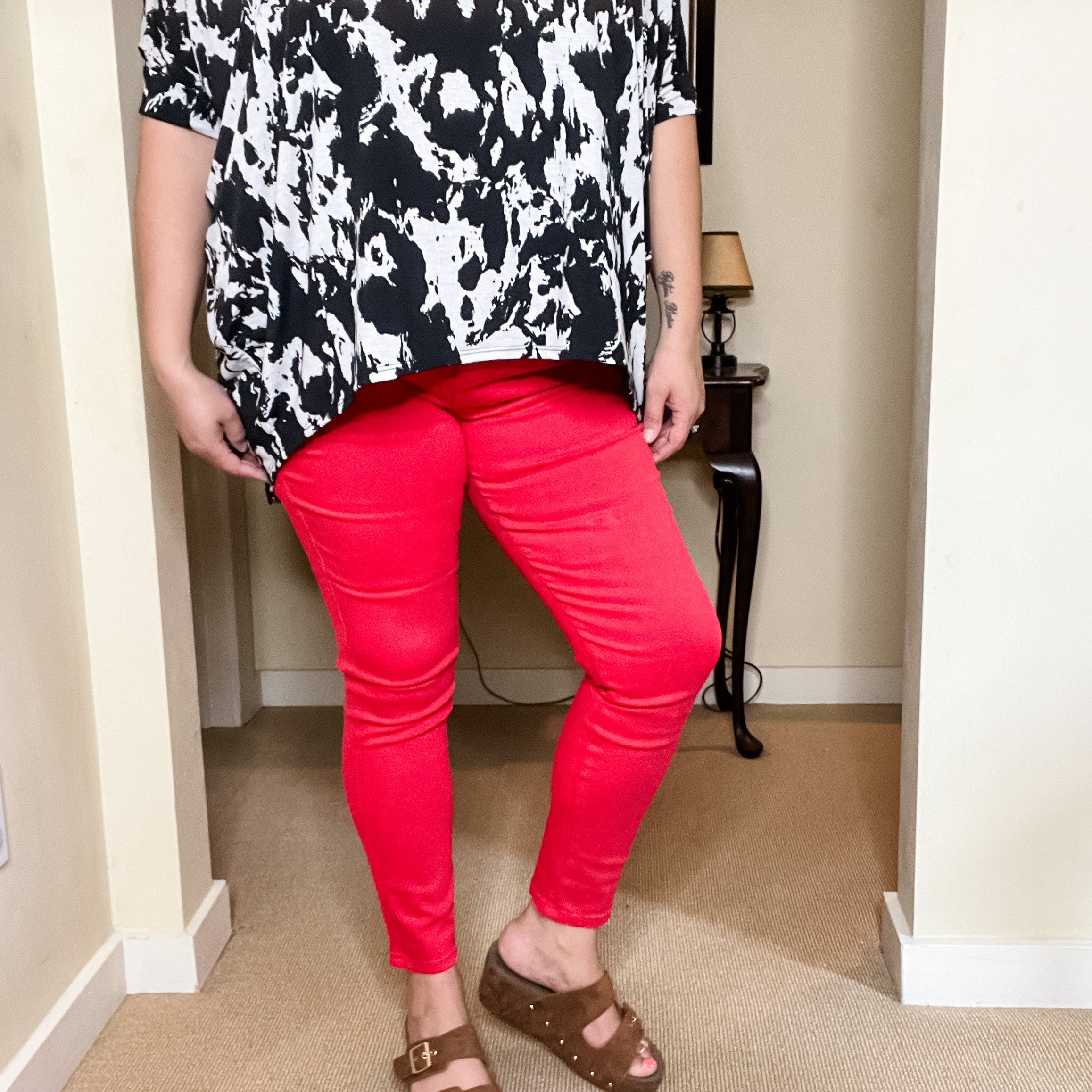 Judy Blue "Fire Engine" Red Tummy Control Skinny Jeans-Lola Monroe Boutique