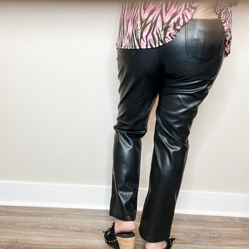 Judy Blue "Foxy" Tummy Control Black Vegan Leather Straight Leg Jeans