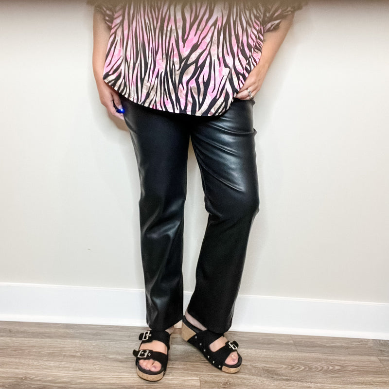 Judy Blue "Foxy" Tummy Control Black Vegan Leather Straight Leg Jeans-Lola Monroe Boutique