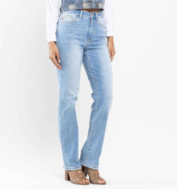 Judy Blue "Frosty No More" Thermal Straight Leg Jeans-Lola Monroe Boutique