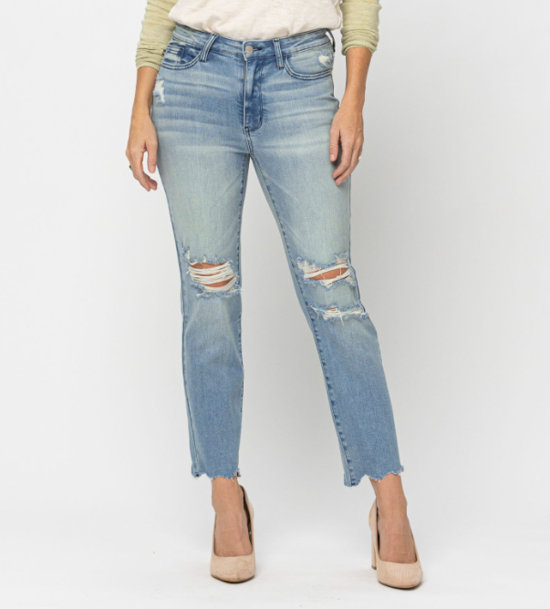 Judy Blue "Got Any Grapes" Cropped Straight Leg Jeans-Lola Monroe Boutique