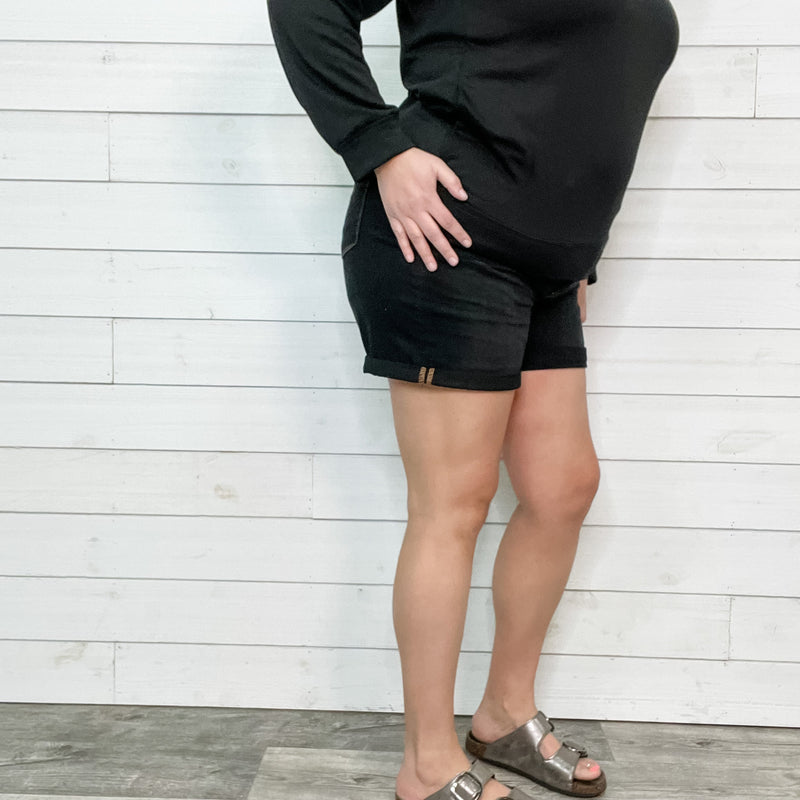 Judy Blue "Half Pint" Mid Thigh Black Shorts-Lola Monroe Boutique