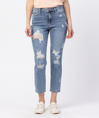 Judy Blue "Heart Breaker" Cropped Boyfriend Jeans-Lola Monroe Boutique