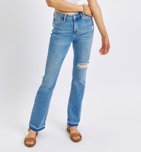 Judy Blue "Hee Haw" Distressed Release Hem Bootcut Jeans