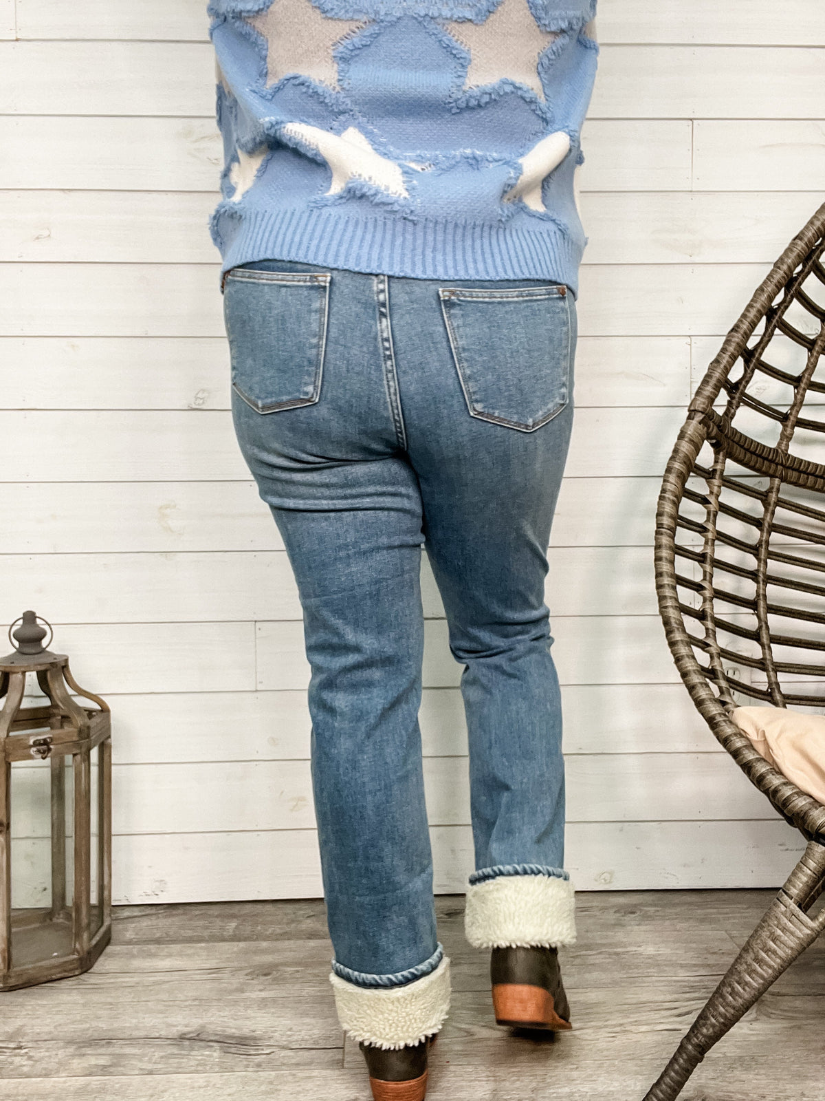 Judy Blue "He's Real" Sherpa Straight Leg Jeans-Lola Monroe Boutique