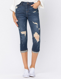 Judy Blue "Hey Shorty" Mid Rise Distressed Capri-Lola Monroe Boutique