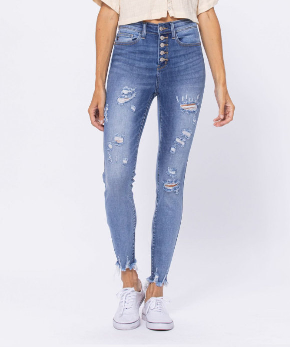 Judy Blue "Hold My Phone" Buttonfly Skinny jeans-Lola Monroe Boutique