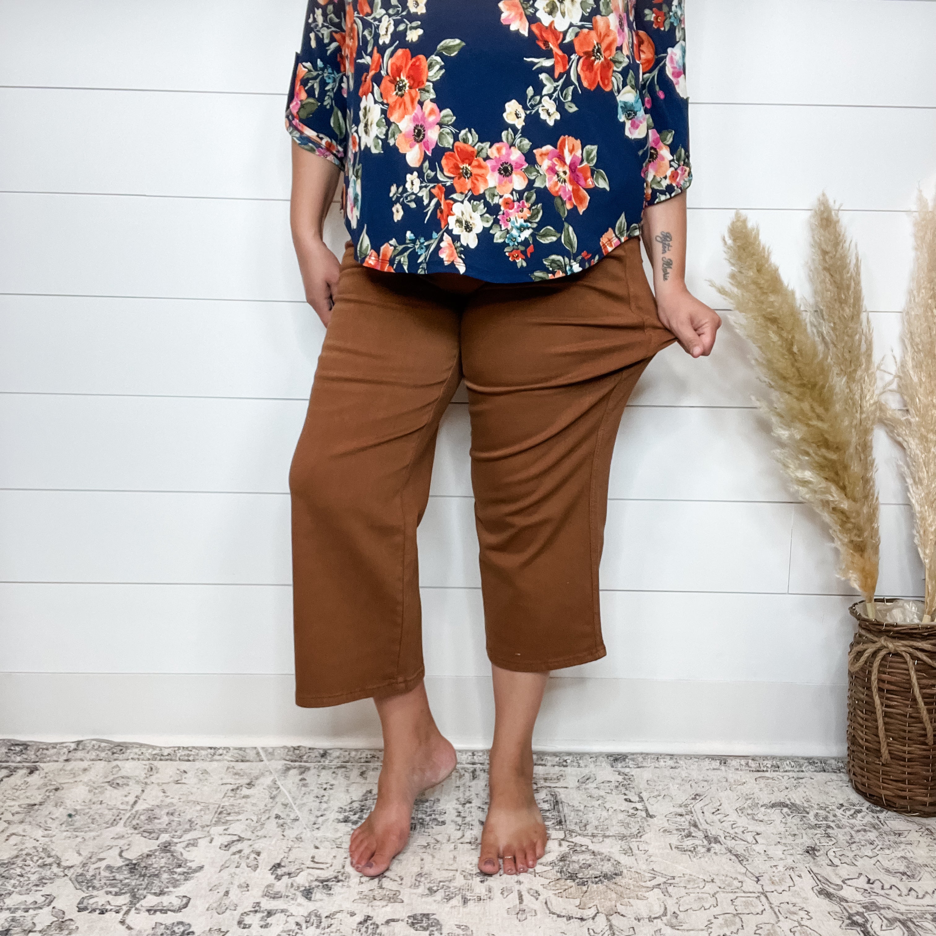 Judy Blue "Hump Day" Camel Tummy Control Wide Leg Crops-Lola Monroe Boutique