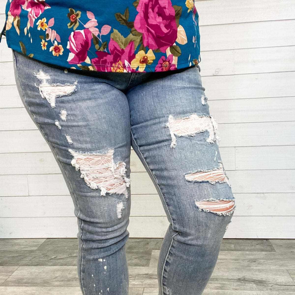 Judy Blue Lace Patch Skinny Jeans-Lola Monroe Boutique