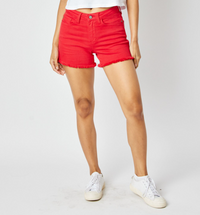 Judy Blue "Light That Fire" Red Shorts-Lola Monroe Boutique