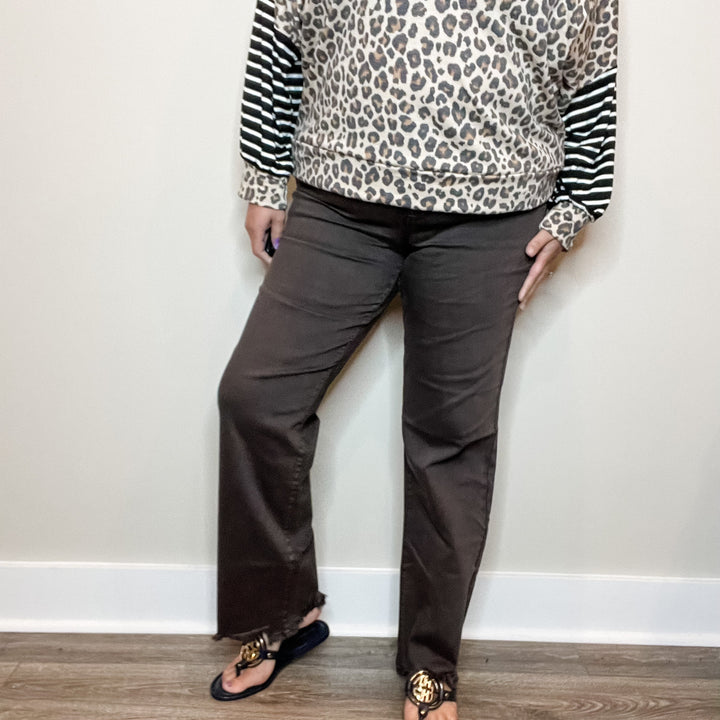 Judy Blue "Love A Latte" Dark Brown Straight Leg Jeans