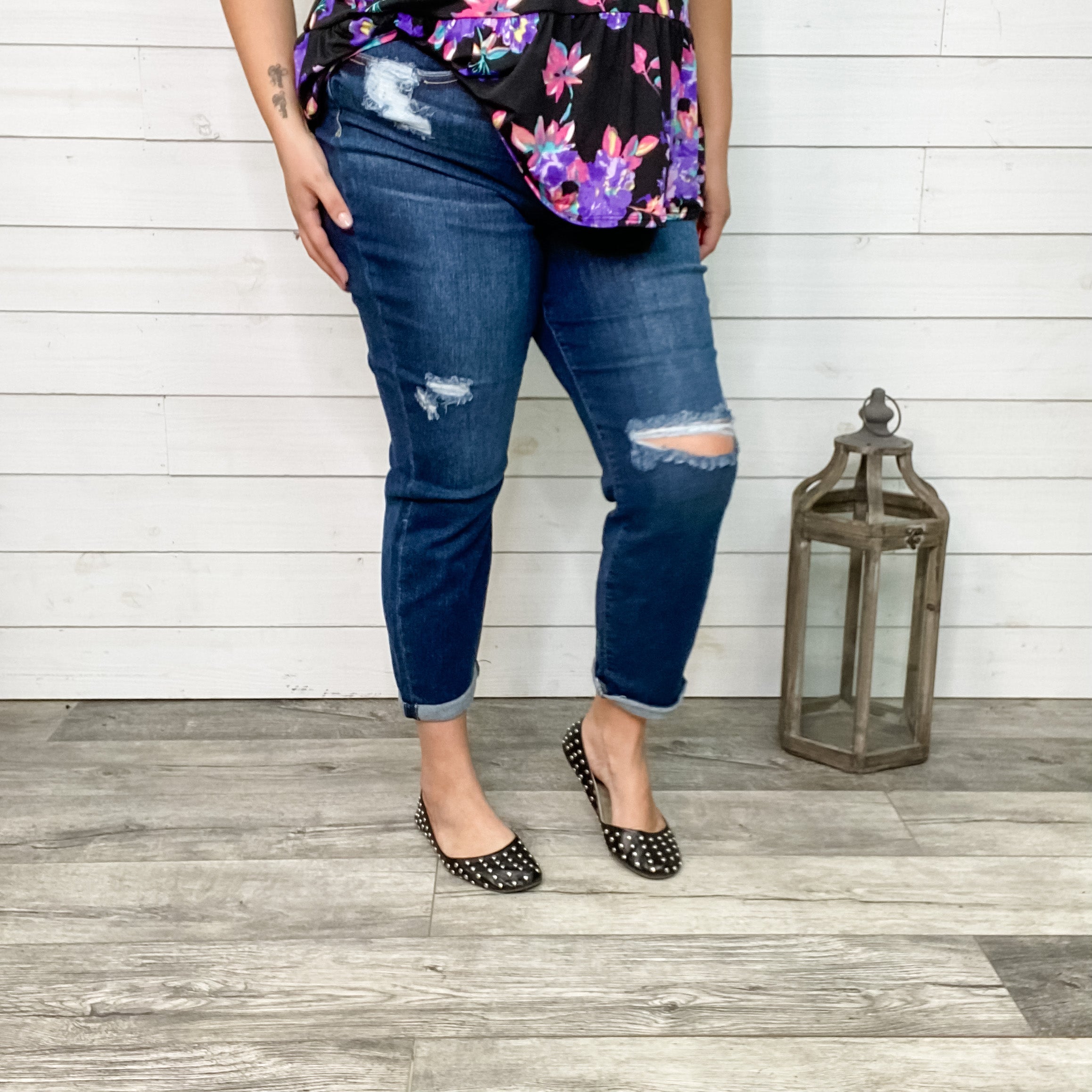 Judy Blue "Main Event" Distressed Boyfriend Jeans-Lola Monroe Boutique