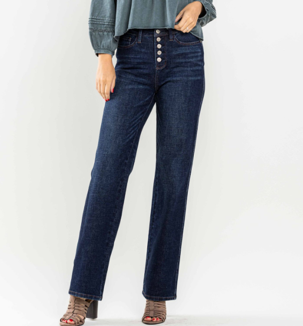 Judy Blue "Memories Made" Button fly Straight Leg Jeans-Lola Monroe Boutique