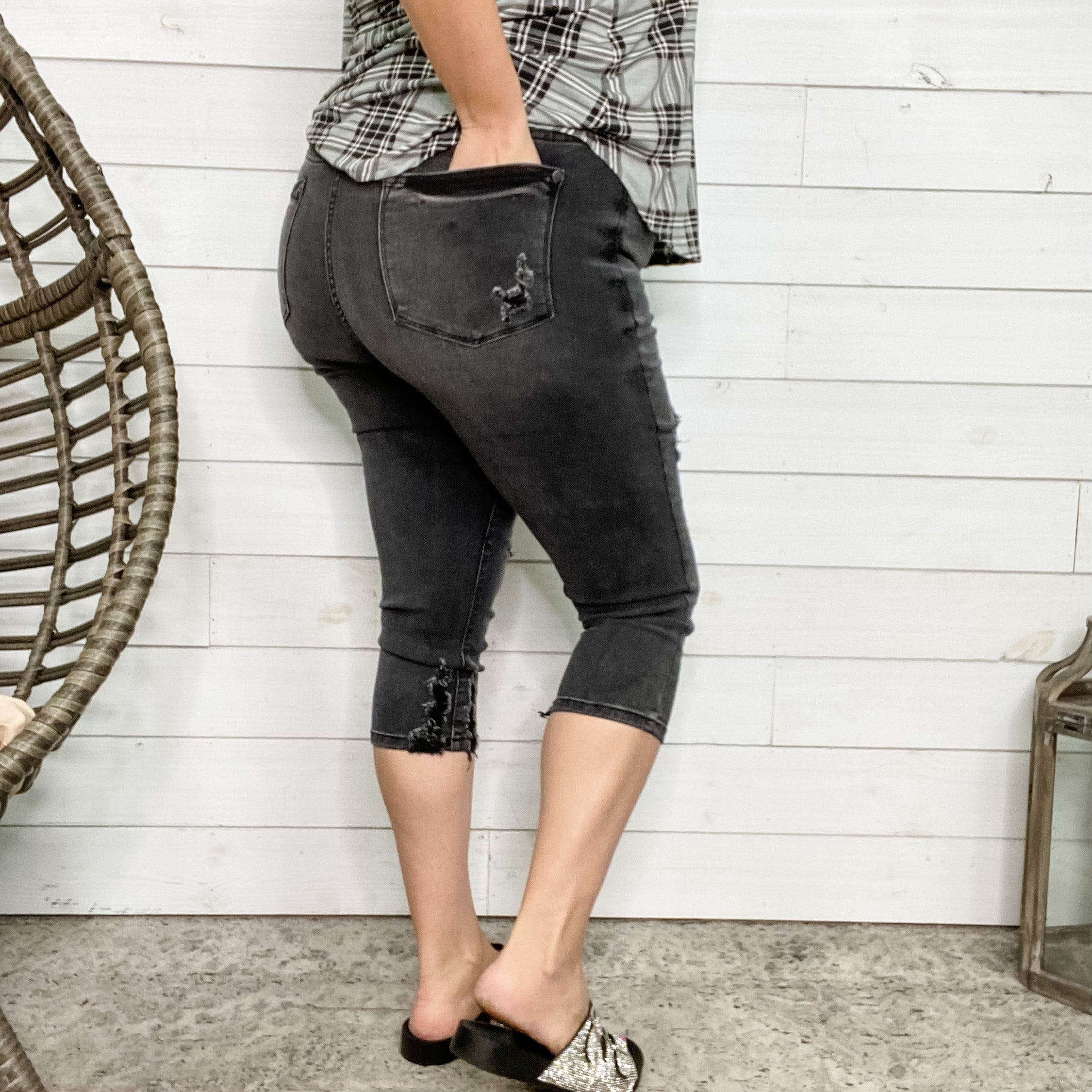 Judy Blue Midnight Destroyed Capris-Lola Monroe Boutique