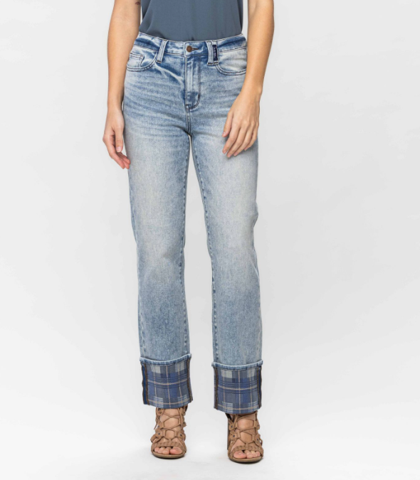 Judy Blue "Might Be Plaid" Straight Leg Jeans-Lola Monroe Boutique