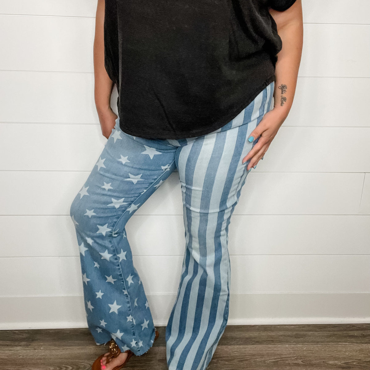 Judy Blue "Miss Americana" Star and Stripe Flares-Lola Monroe Boutique