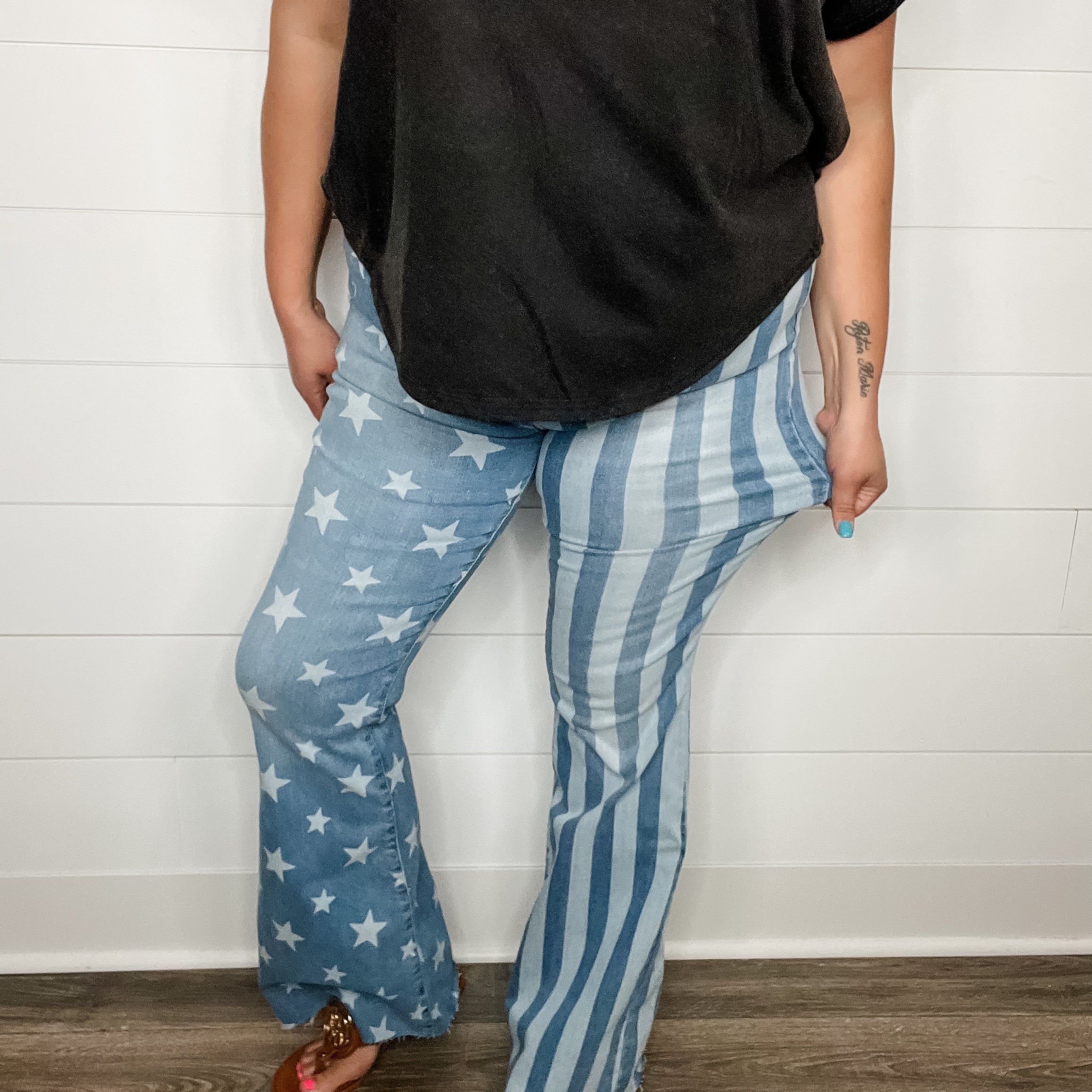 Judy Blue "Miss Americana" Star and Stripe Flares-Lola Monroe Boutique