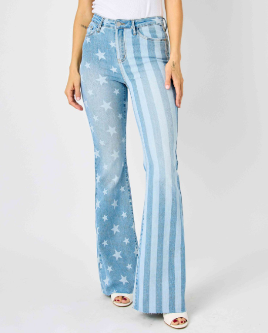 Judy Blue "Miss Americana" Star and Stripe Flares-Lola Monroe Boutique