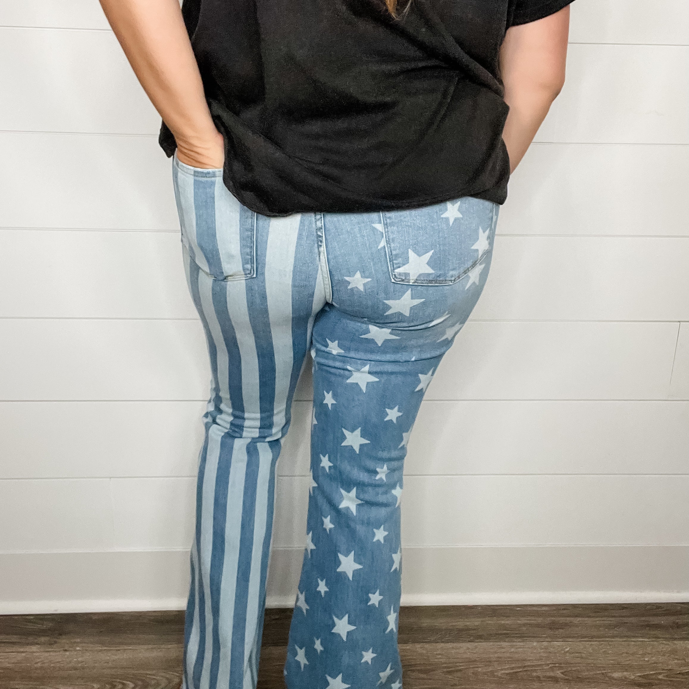 Judy Blue "Miss Americana" Star and Stripe Flares-Lola Monroe Boutique