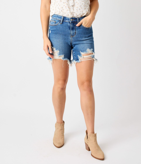 Judy Blue "Missed Connection" Distressed Cutoff Shorts-Lola Monroe Boutique