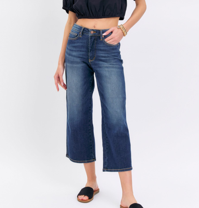 Judy Blue "More Than Ever" Tummy Control Wide Leg Crops