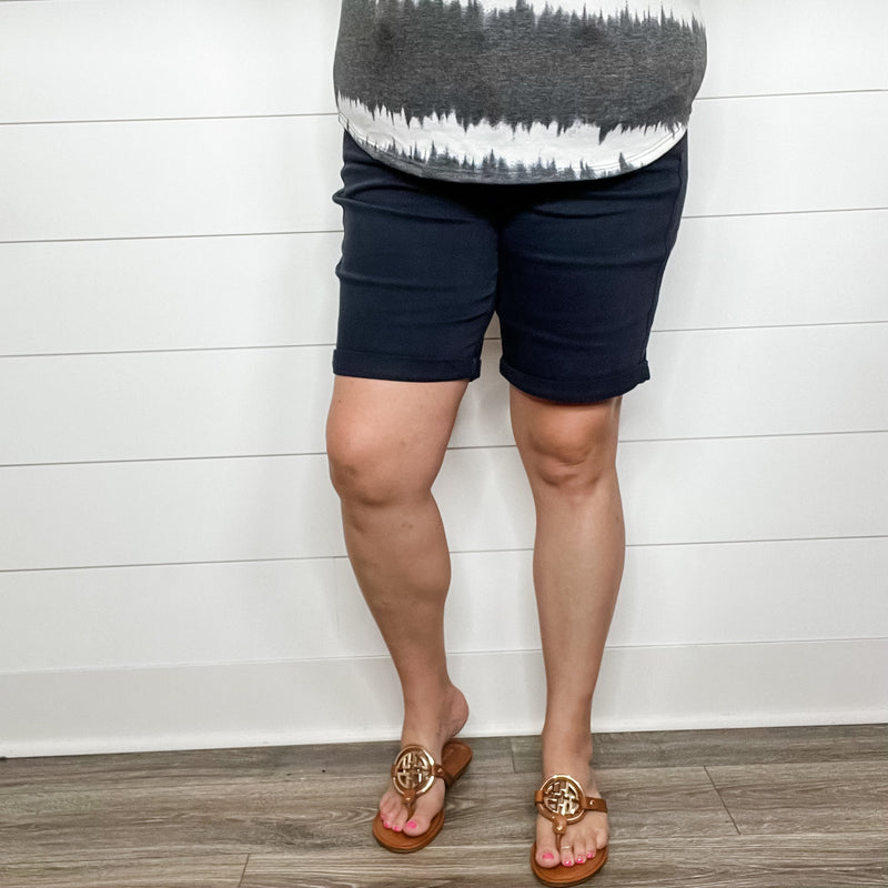 Judy Blue Navy Tummy Control Bermuda Shorts-Lola Monroe Boutique
