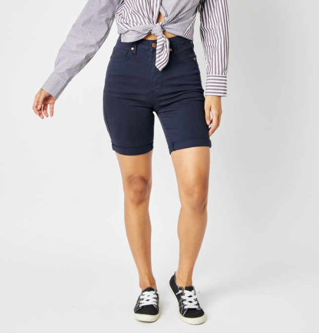 Judy Blue Navy Tummy Control Bermuda Shorts-Lola Monroe Boutique