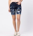 Judy Blue "New Blue Day" Denim Patch Bermuda Shorts-Lola Monroe Boutique