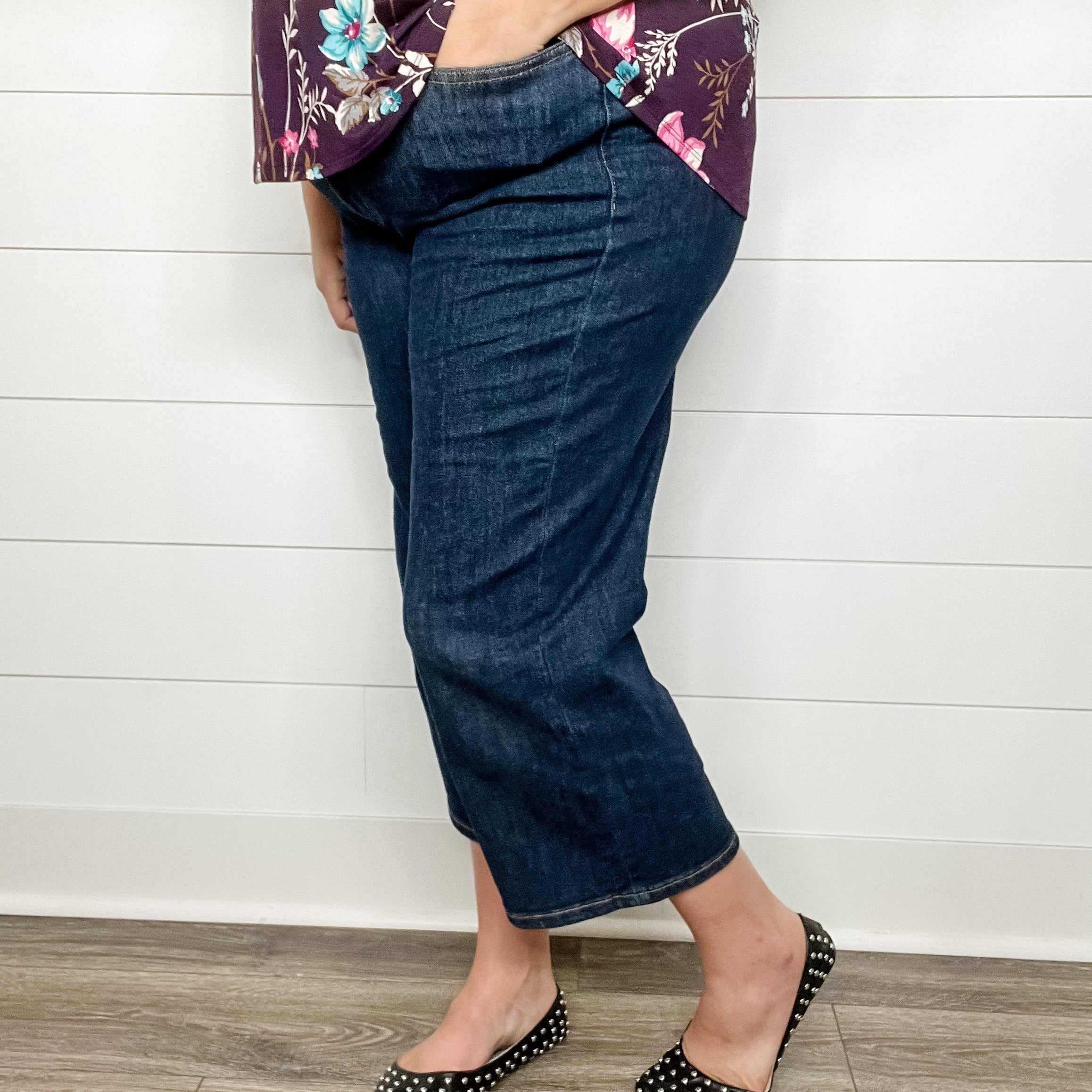 Judy Blue "Office Drama" Wide Leg Tummy Control Crops-Lola Monroe Boutique