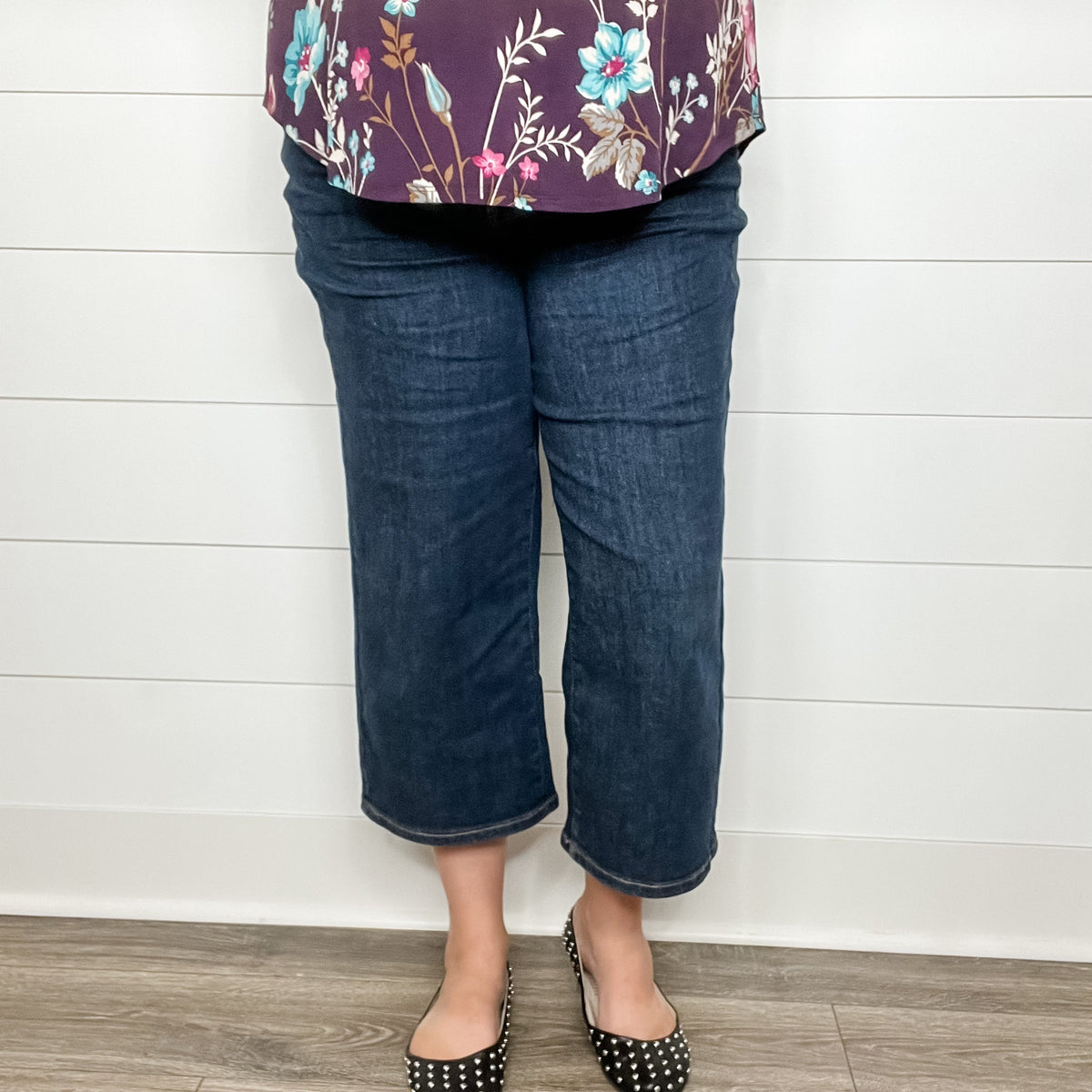 Judy Blue "Office Drama" Wide Leg Crop Tummy Control Jeans