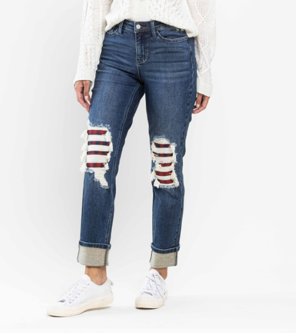 Judy Blue "On The Farm" Buffalo Patch Boyfriend Jeans-Lola Monroe Boutique