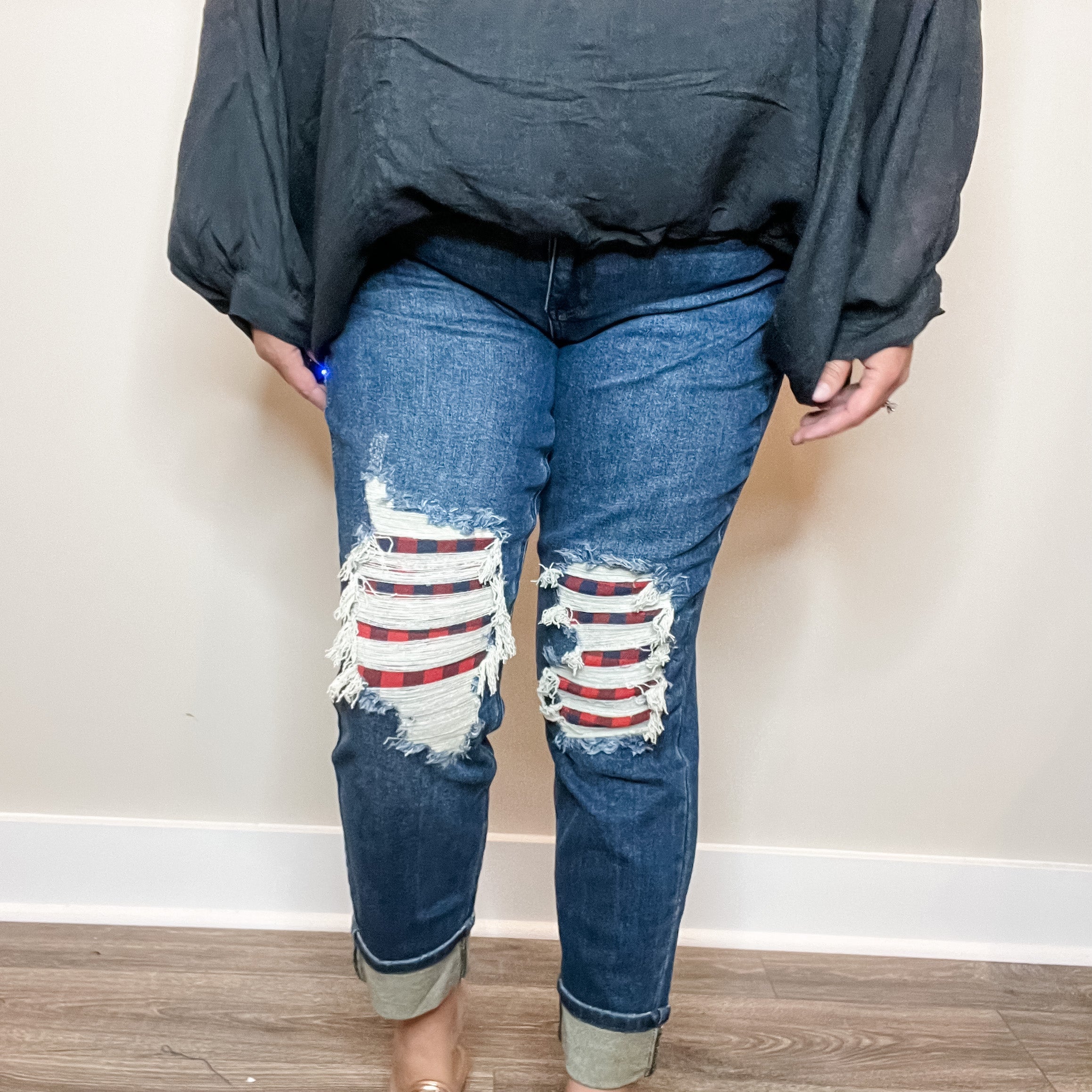 Judy Blue "On The Farm" Buffalo Patch Boyfriend Jeans-Lola Monroe Boutique