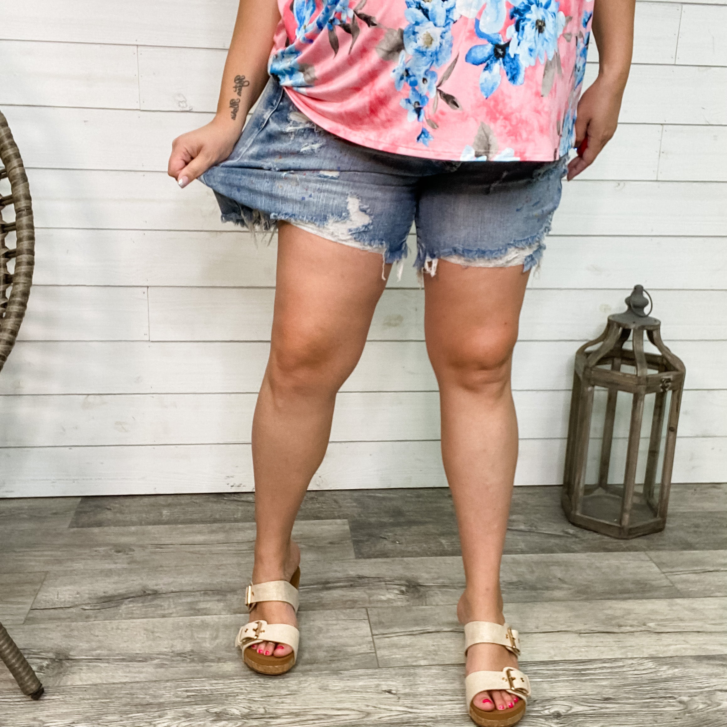 Judy Blue Rainbow Paint Splatter Shorts-Lola Monroe Boutique