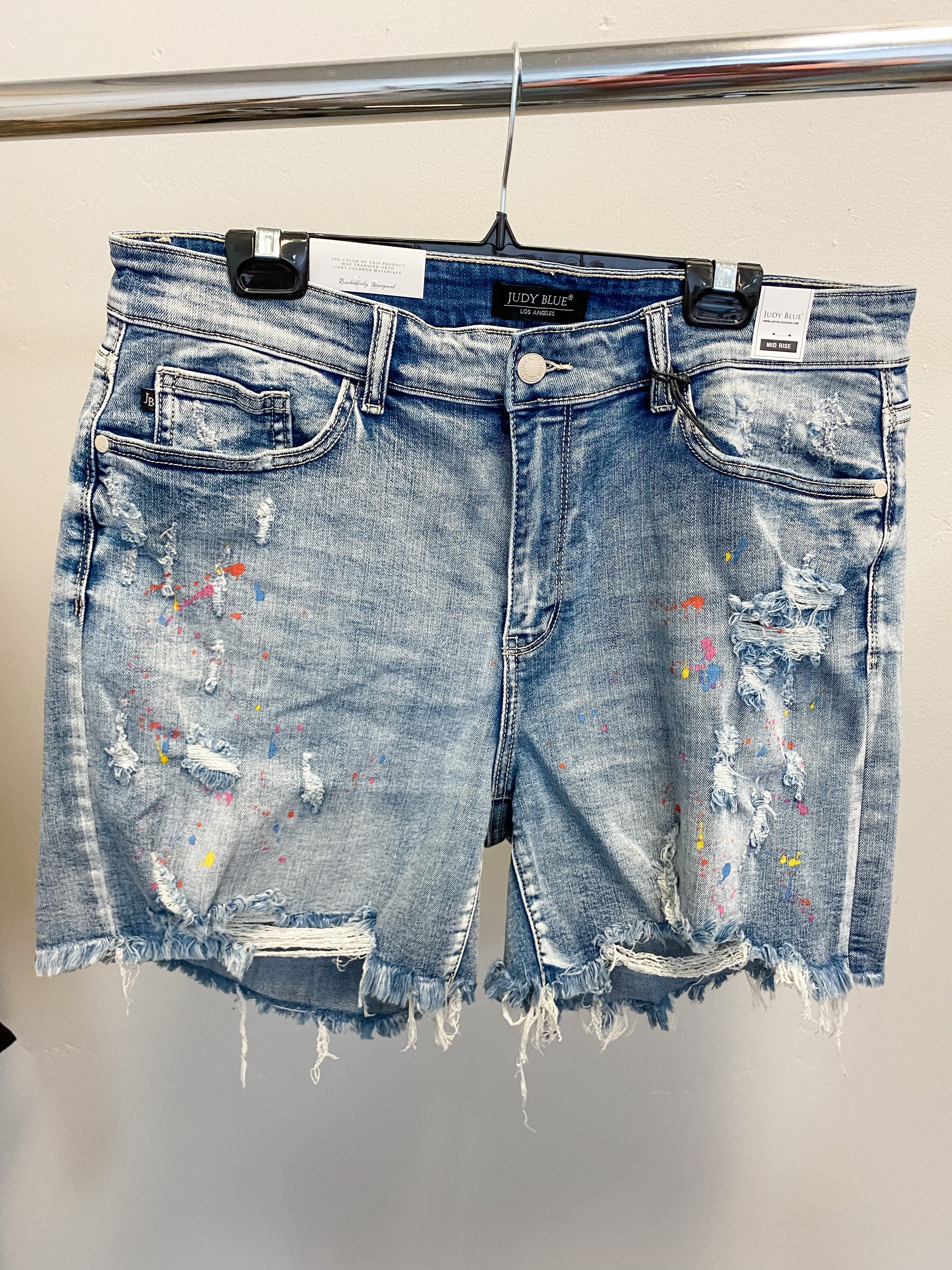 Judy Blue Rainbow Paint Splatter Shorts-Lola Monroe Boutique