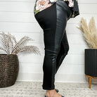 Judy Blue "Party In The Front" Black Faux Leather Mixed Denim-Lola Monroe Boutique