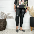 Judy Blue "Party In The Front" Black Faux Leather Mixed Denim-Lola Monroe Boutique