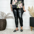 Judy Blue "Party In The Front" Black Faux Leather Mixed Denim-Lola Monroe Boutique