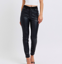 Judy Blue "Party In The Front" Black Faux Leather Mixed Denim