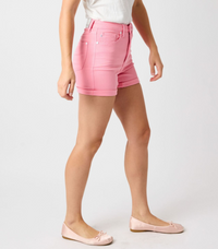Judy Blue "Pink Lady" Tummy Control Pink Shorts-Lola Monroe Boutique