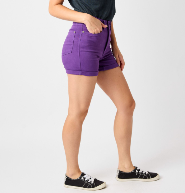 Judy Blue "Purple People Eater" Tummy Control Purple Shorts-Lola Monroe Boutique
