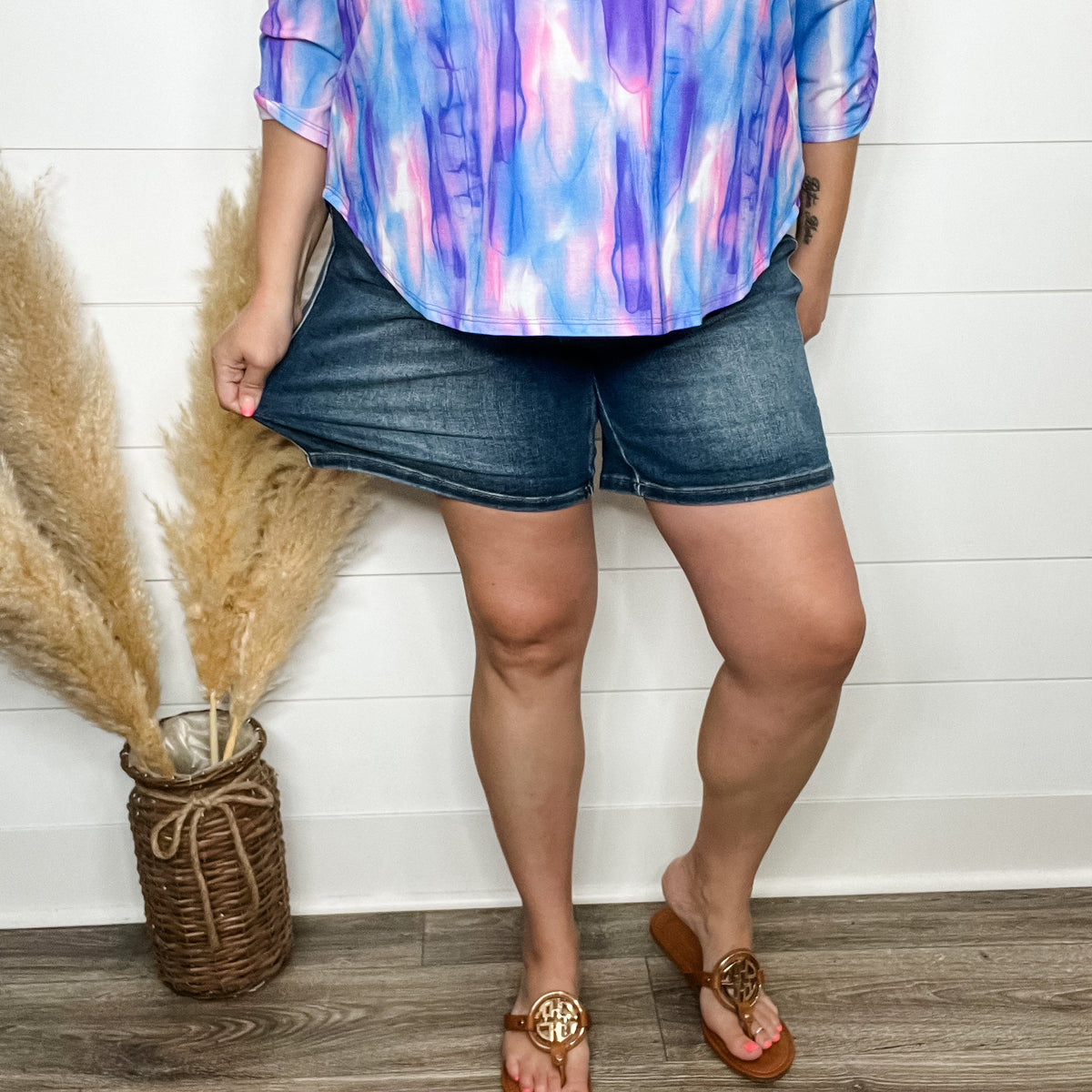 Judy Blue "Raise Your Glass" Bermuda Tummy Control Shorts-Lola Monroe Boutique