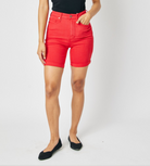 Judy Blue "Red Alert" Tummy Control Red Bermuda Shorts-Lola Monroe Boutique