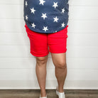 Judy Blue "Red Alert" Tummy Control Red Bermuda Shorts-Lola Monroe Boutique