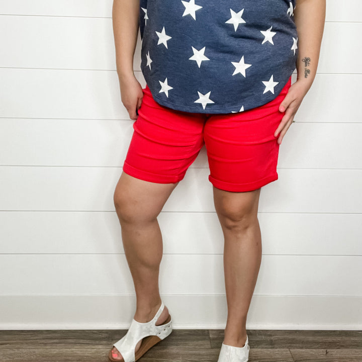 Judy Blue "Red Alert" Tummy Control Red Bermuda Shorts