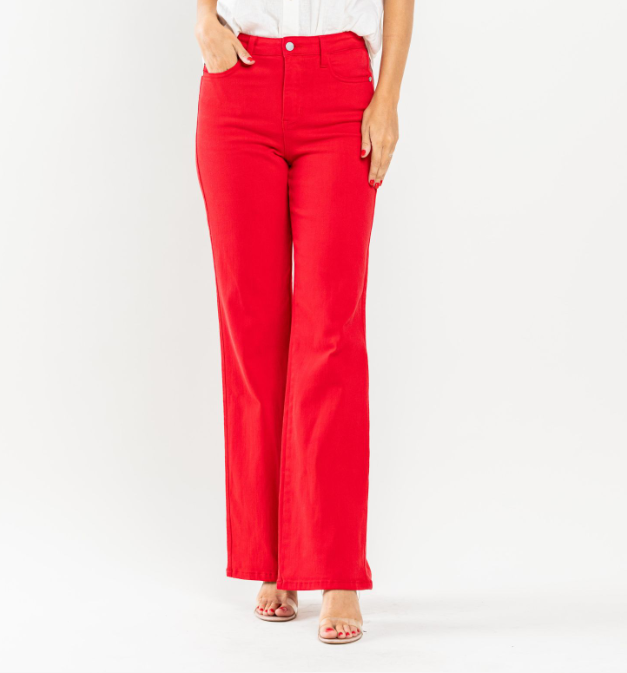 Judy Blue Red Straight Leg Jeans-Lola Monroe Boutique