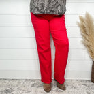 Judy Blue Red Straight Leg Jeans-Lola Monroe Boutique